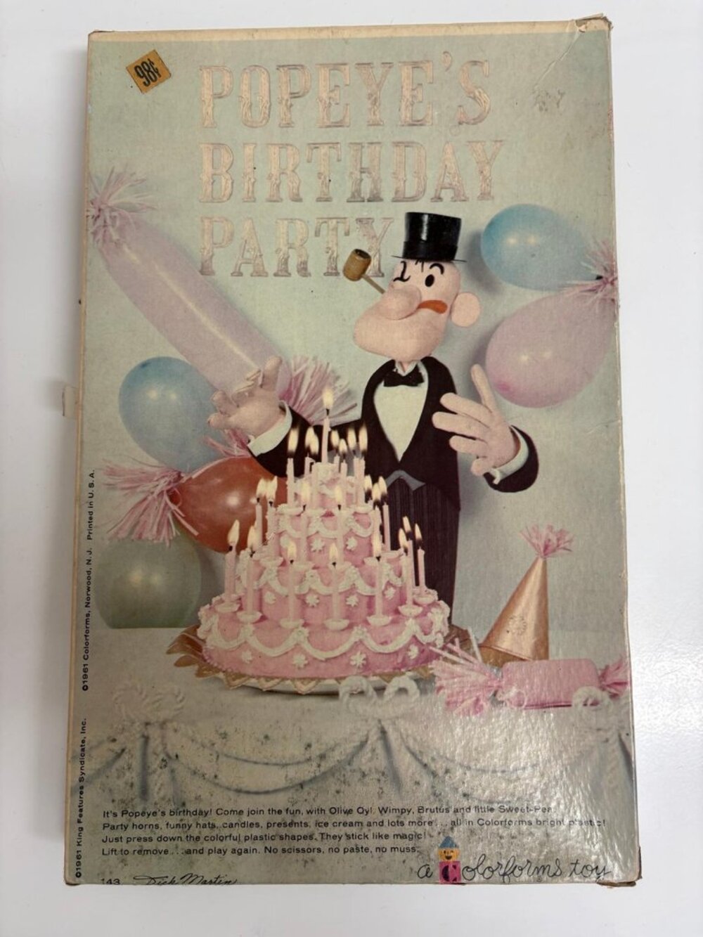 Vintage 1961 Colorforms Popeye's Birthday Party Playset - Rare Collectible